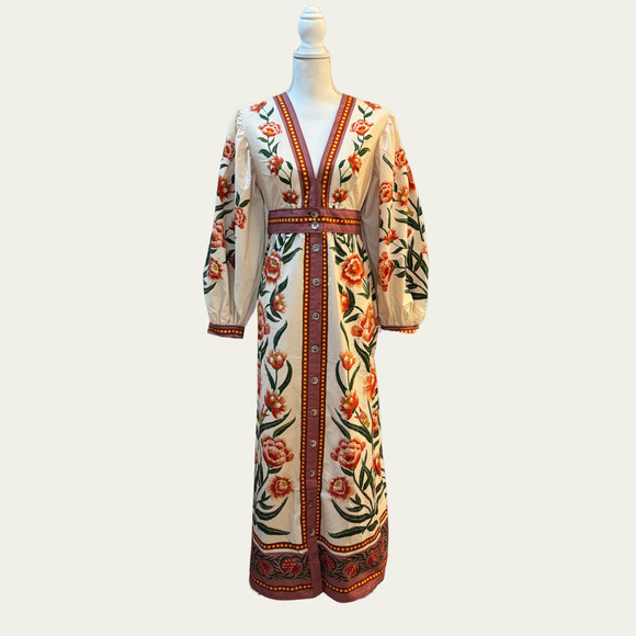 NWT FARM RIO Ainika Delicate Off-White Balloon Sleeves Maxi Dress SZ Small - Picture 8 of 9